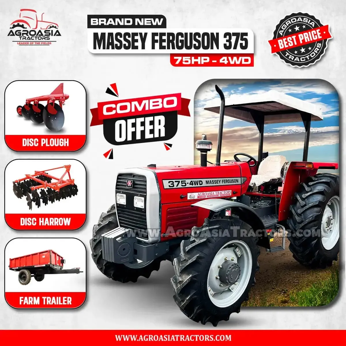 Brad new Massey ferguson 375 tractor 75hp with 4WD drivetrain
